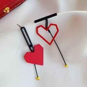 Zara Red Black Cubism Pop Art Link Bar 2-Chained Squared Earrings NEW